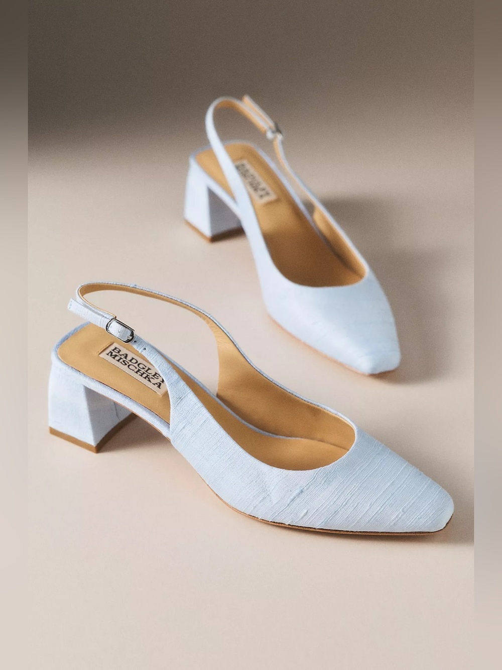 Badgley Mischka Oaklee Slingback Pointed Toe Pumps in Blue Silk, Size 6.5